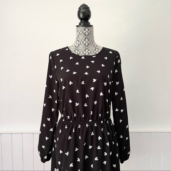 Joe Fresh Dove Print Ruffle Skirt Keyhole Back Long Sleeve Dress Size S - Picture 2 of 12